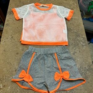 Orange and Gray Mesh Top and Shorts Set